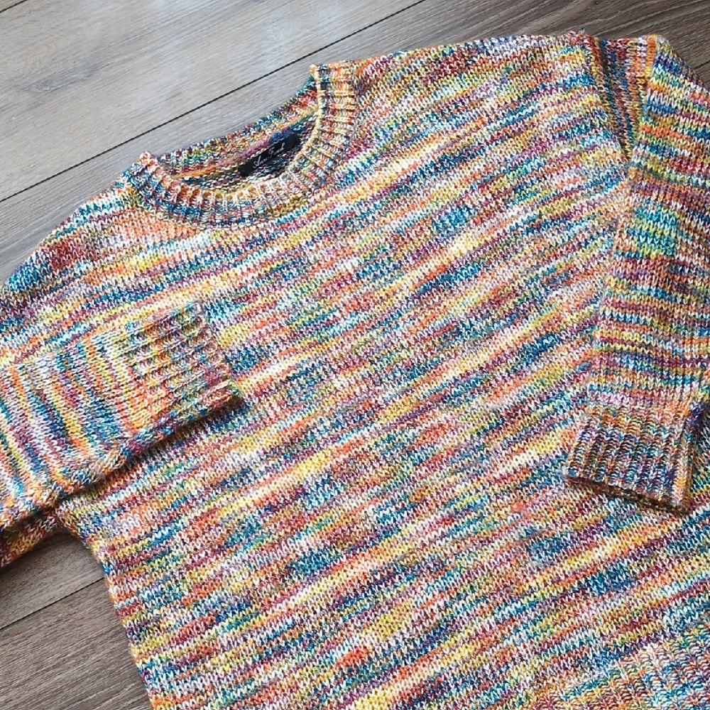 Anne French Multicolor Rainbow Chunky Knit Sweater - Boho Artsy Colorful‎ Large